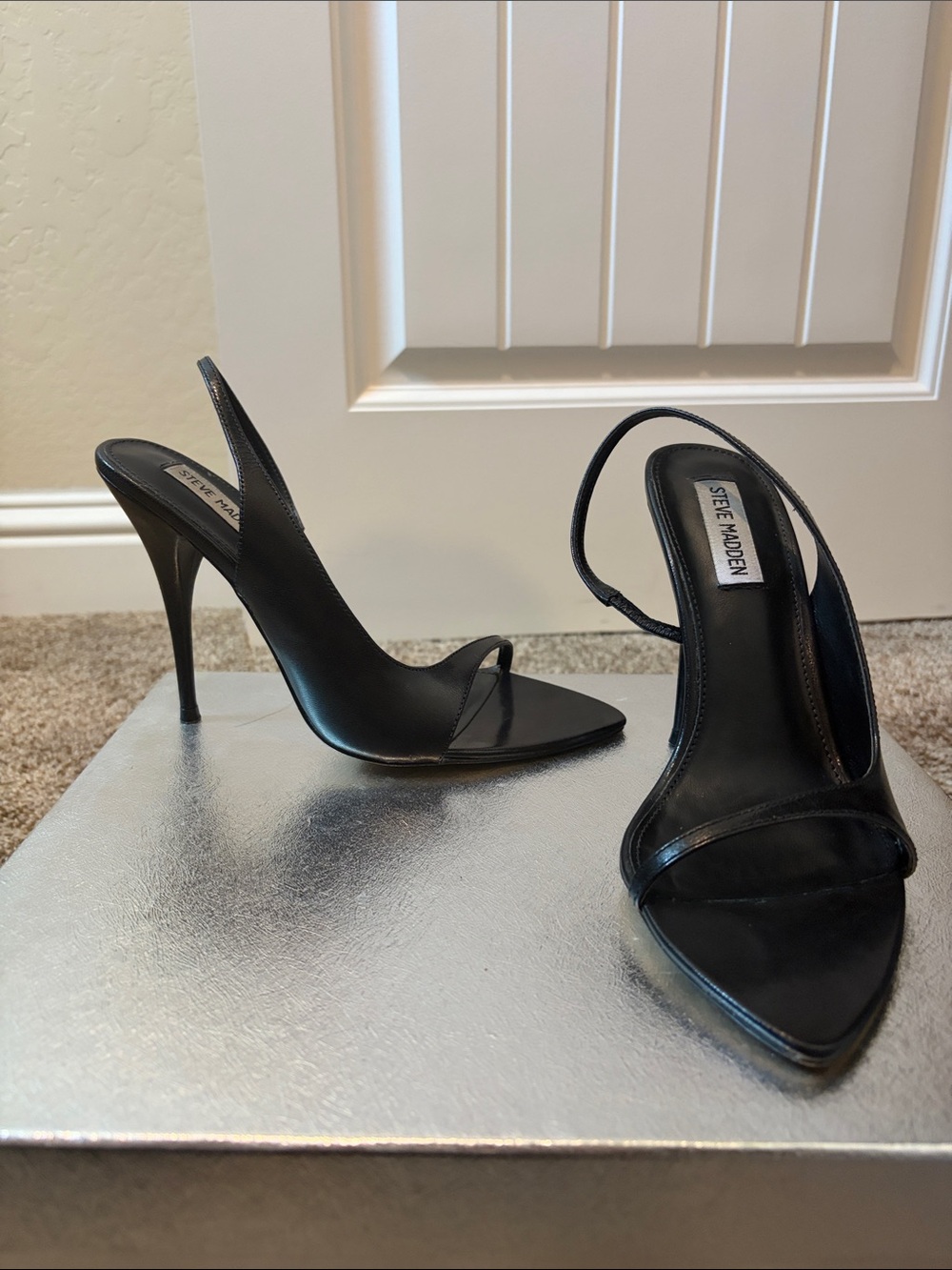 Steve Madden Black Slingback Open-Toe Stiletto Heels